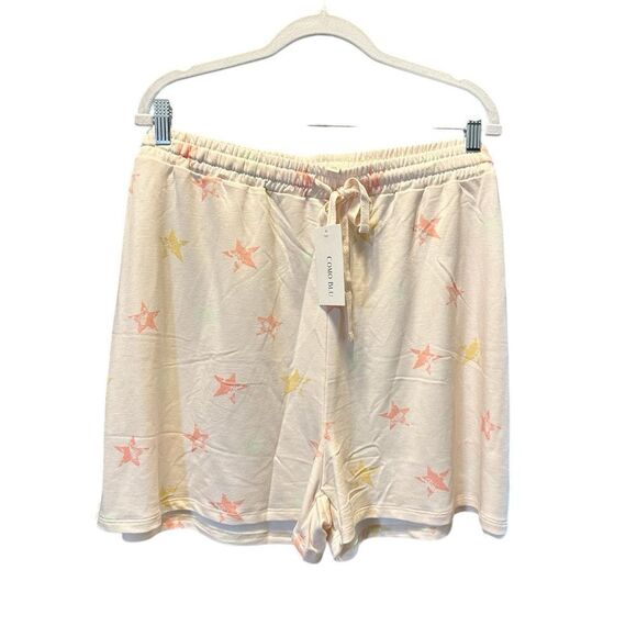 NWT Comp Blu Plus Size Cream Multi Color Star Print Lounge Pajama Shorts - 3XL - Picture 1 of 5